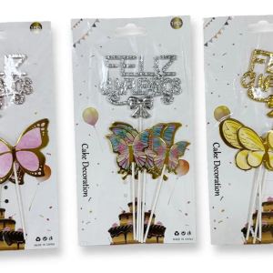 TOPPER FELIZ CUMPLEAÑOS BRILLANTE CON MARIPOSAS RF-PARTY ON 1158